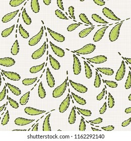 Embroidery floral seamless pattern on linen cloth texture  for textile, home decor, fashion, fabric.  stitches imitation  