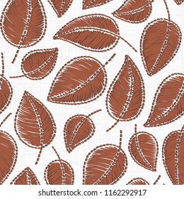 Embroidery floral seamless pattern on linen cloth texture  for textile, home decor, fashion, fabric.   