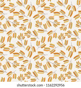 Embroidery floral seamless pattern on linen cloth texture  for textile, home decor, fashion, fabric.   