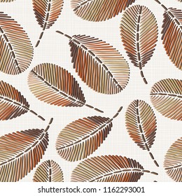 Embroidery floral seamless pattern on linen cloth texture  for textile, home decor, fashion, fabric.   