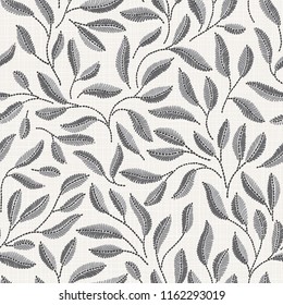 Embroidery floral seamless pattern on linen cloth texture  for textile, home decor, fashion, fabric.  stitches imitation  