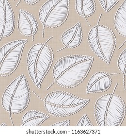 Embroidery floral seamless pattern on linen cloth texture  for textile, home decor, fashion, fabric.  stitches imitation  