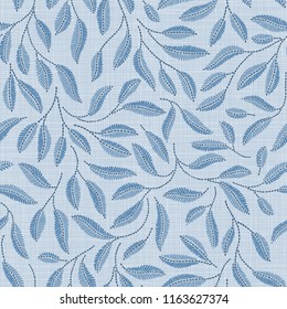 Embroidery floral seamless pattern on linen cloth texture  for textile, home decor, fashion, fabric.  stitches imitation  
