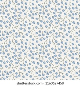 Embroidery floral seamless pattern on linen cloth texture  for textile, home decor, fashion, fabric.  stitches imitation  