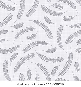 Embroidery floral seamless pattern on linen cloth texture  for textile, home decor, fashion, fabric.  stitches imitation  