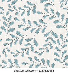 Embroidery floral seamless pattern on linen cloth texture  for textile, home decor, fashion, fabric.  stitches imitation  