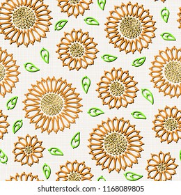 Embroidery floral seamless pattern on linen cloth texture  for textile, home decor, fashion, fabric.  stitches imitation  