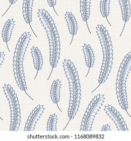 Embroidery floral seamless pattern on linen cloth texture  for textile, home decor, fashion, fabric.  stitches imitation  