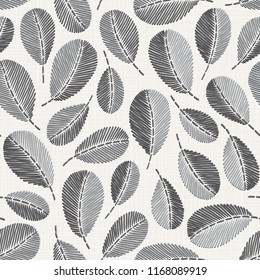 Embroidery floral seamless pattern on linen cloth texture  for textile, home decor, fashion, fabric.  stitches imitation  