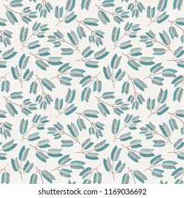 Embroidery floral seamless pattern on linen cloth texture  for textile, home decor, fashion, fabric.  stitches imitation  
