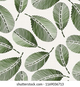 Embroidery floral seamless pattern on linen cloth texture  for textile, home decor, fashion, fabric.  stitches imitation  