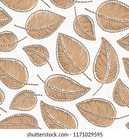 Embroidery floral seamless pattern on linen cloth texture  for textile, home decor, fashion, fabric.   