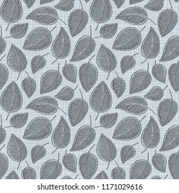 Embroidery floral seamless pattern on linen cloth texture  for textile, home decor, fashion, fabric.  stitches imitation  