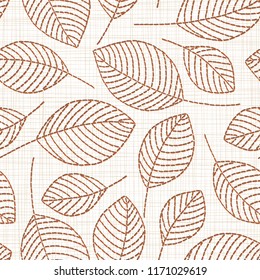 Embroidery floral seamless pattern on linen cloth texture  for textile, home decor, fashion, fabric.  stitches imitation  