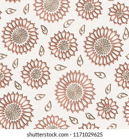 Embroidery floral seamless pattern on linen cloth texture  for textile, home decor, fashion, fabric.  stitches imitation  