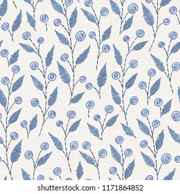 Embroidery floral seamless pattern on linen cloth texture  for textile, home decor, fashion, fabric.  stitches imitation  