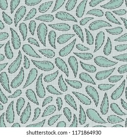 Embroidery floral seamless pattern on linen cloth texture  for textile, home decor, fashion, fabric.  stitches imitation  