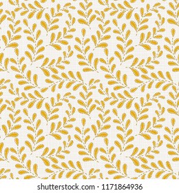 Embroidery floral seamless pattern on linen cloth texture  for textile, home decor, fashion, fabric.  stitches imitation  