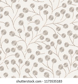 Embroidery floral seamless pattern on linen cloth texture  for textile, home decor, fashion, fabric.  stitches imitation  