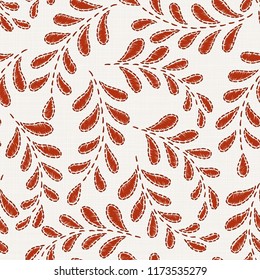 Embroidery floral seamless pattern on linen cloth texture  for textile, home decor, fashion, fabric.  stitches imitation  