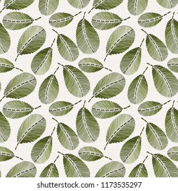 Embroidery floral seamless pattern on linen cloth texture  for textile, home decor, fashion, fabric.  stitches imitation  