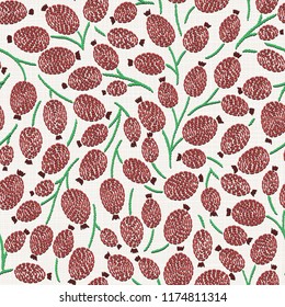 Embroidery floral seamless pattern on linen cloth texture  for textile, home decor, fashion, fabric.  stitches imitation  