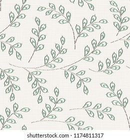Embroidery floral seamless pattern on linen cloth texture  for textile, home decor, fashion, fabric.  stitches imitation  