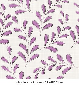 Embroidery floral seamless pattern on linen cloth texture  for textile, home decor, fashion, fabric.  stitches imitation  