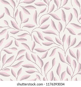 Embroidery floral seamless pattern on linen cloth texture  for textile, home decor, fashion, fabric.  stitches imitation  