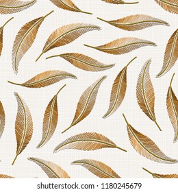 Embroidery floral seamless pattern on linen cloth texture  for textile, home decor, fashion, fabric.   