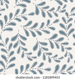 Embroidery floral seamless pattern on linen cloth texture  for textile, home decor, fashion, fabric.  stitches imitation  