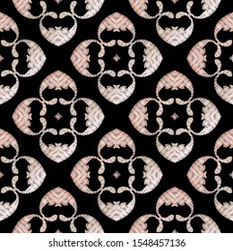 Embroidery floral seamless pattern. Vector colorful textured background. Tapestry ornament with flowers. Decorative ethnic style endless repeat grunge texture. Embroidered design for fabric, prints.