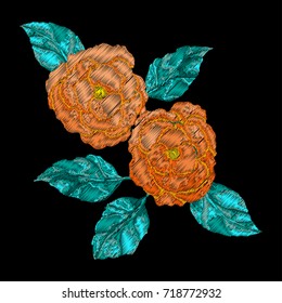 Embroidery with floral set. Vector.