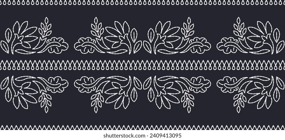 Embroidery floral whtie, blue pattern on fabric, embellishing the neckline, decorat the skirt, adorning sleeves with flower embroidery. The sweet, beautiful floral embroidery. Ethnic flower motive.