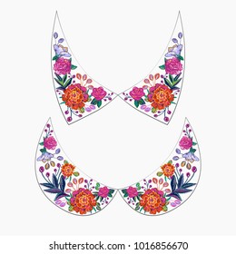 Embroidery flower collar and neck line patch for t-shirt design. Floral print for textile and fabric vintage tribal illustration isolated on white background