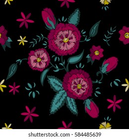 Embroidery flower design graphics fashion wearing. Seamless pattern