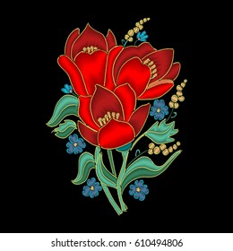 Embroidery flower design graphics fashion wearing. Poppy flowers