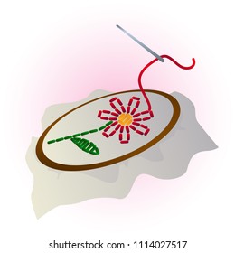 embroidery flower needlework vector illustration