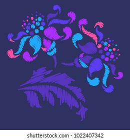 Embroidery. Flowers in a Decorative Style. Vector illustration.