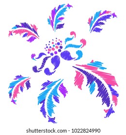 Embroidery. Flowers in a Decorative Style. Vector illustration.