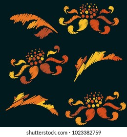 Embroidery. Flowers in a Decorative Style. Vector illustration.