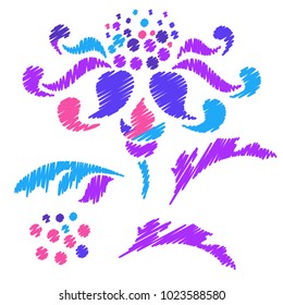 Embroidery. Flowers in a Decorative Style. Vector illustration.