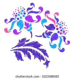 Embroidery. Flowers in a Decorative Style. Vector illustration.