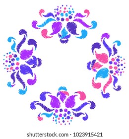 Embroidery. Flowers in a Decorative Style. Vector illustration.