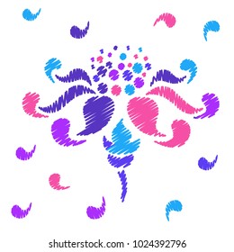 Embroidery. Flowers in a Decorative Style. Vector illustration.