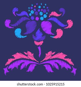Embroidery. Flowers in a Decorative Style. Vector illustration.
