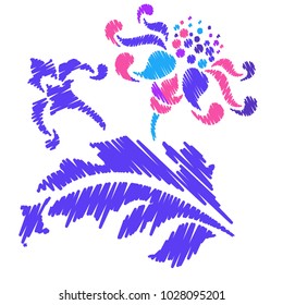 Embroidery. Flowers in a Decorative Style. Vector illustration.