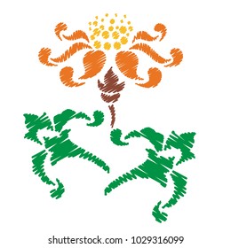 Embroidery. Flowers in a Decorative Style. Vector illustration.