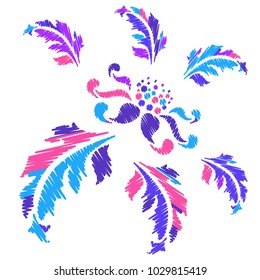 Embroidery. Flowers in a Decorative Style. Vector illustration.