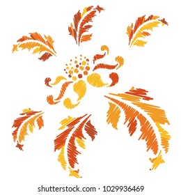 Embroidery. Flowers in a Decorative Style. Vector illustration.
